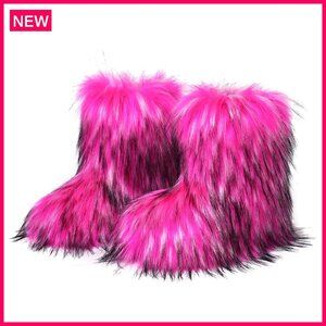 Faux Fur Mid Calf Snow Boots Warm Flat Shoes Winter Comfy Non-Slip